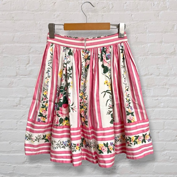 Betsey Johnson Cottagecore Floral and Pink Striped Pleated High Waisted Skirt - Picture 2 of 8